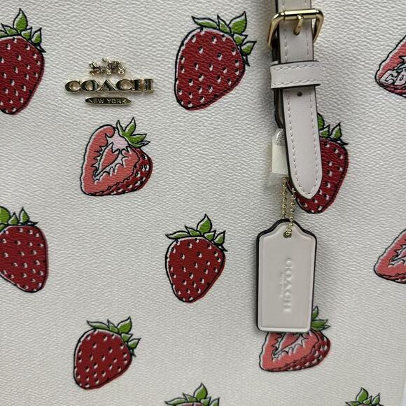 Coach Mollie Tote Bag With Strawberry Print In Canvas/Gold/Chalk CAQ65 NWT - Picture 7 of 9